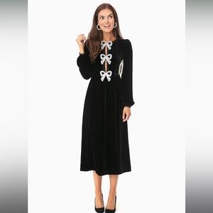 NWOT SALONI camille black velvet bow dress US size 4